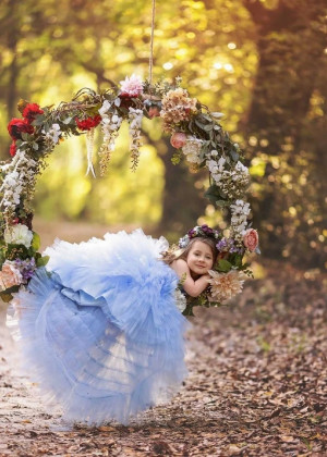 Sky Blue Satin Tulle Ruffled V Back Flower Girl Dress
